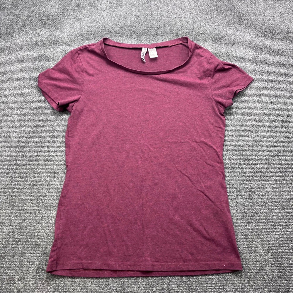 H&M Divided Scoop Neck Short Sleeve Heathered Burgundy Basic Tee Shirt